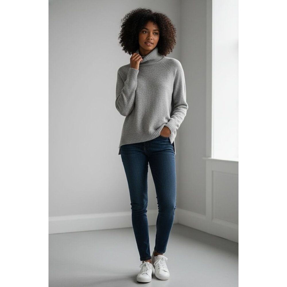 J. Crew Wool Alpaca Blend Gray Turtleneck Cozy Knit Sweater Women Size M